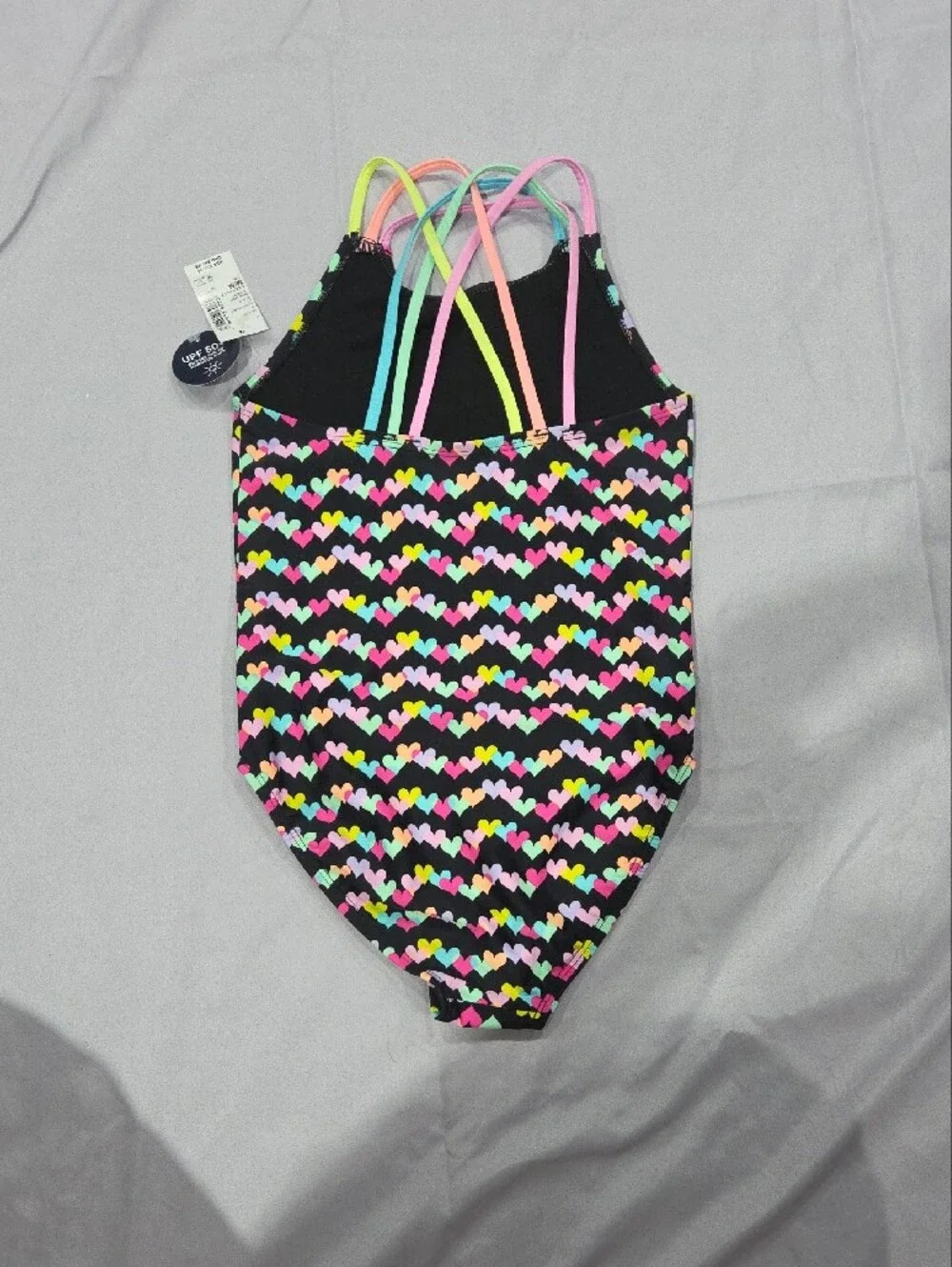 NWT Children's Place Black Heart-Print One-Piece Swimsuit, Size M 7/8